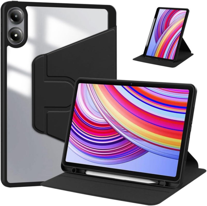 جراب متوافق مع جهاز Honor Pad X8A مقاس 11 بوصة 2024، جراب شفاف متعدد الزوايا من الأكريليك الصلب مع حامل قلم وغطاء واقٍ وظهر شفاف، وخاصية الإيقاظ/السكون التلقائي باللون الأسود - Image 1