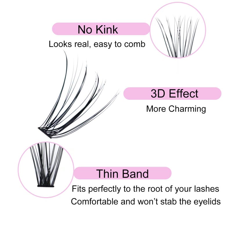 LAUBESS Cluster Lashes 240pcs 20D DIY Eyelash Extension D Curl Long Individual Lashes Mixed Tray Faux Mink Lash Clusters Extensions 0.07 0.10 Black (20D-0.07D-9-16mm) - Image 4