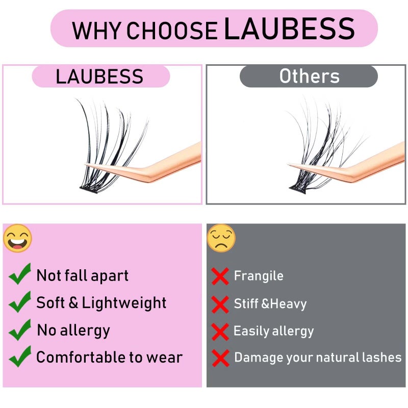 LAUBESS Cluster Lashes 240pcs 20D DIY Eyelash Extension D Curl Long Individual Lashes Mixed Tray Faux Mink Lash Clusters Extensions 0.07 0.10 Black (20D-0.07D-9-16mm) - Image 2