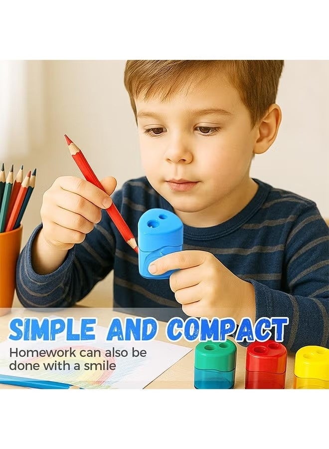 4 PCS Pencil Sharpeners, Dual Holes Compact Colored Handheld Pencil Sharpener, Colored Handheld Sharpener Suitable for Kids Home Office - Image 2