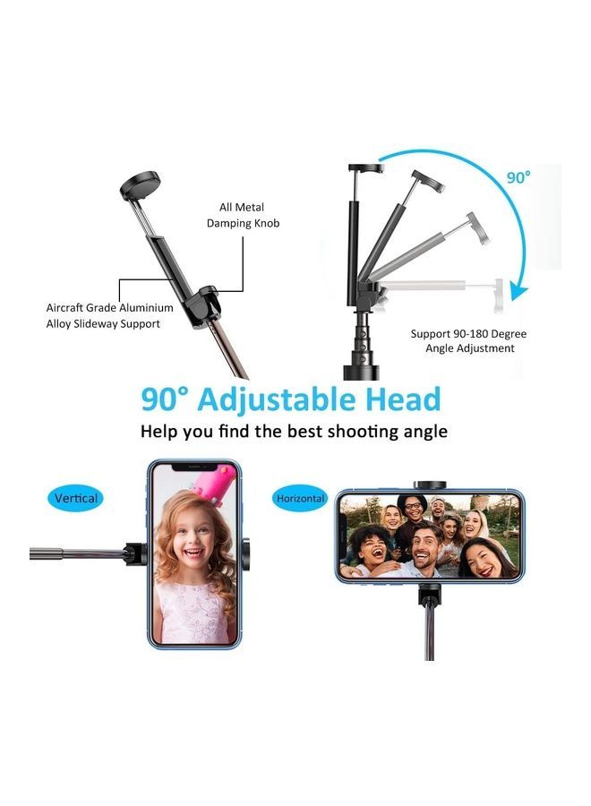 NIBEMINENT Aluminium Bluetooth Selfie Stick Compact Black - Image 2