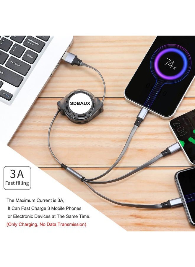 SDBAUX 2Pack Multi USB Charger Cable Retractable 3 in 1 Multiple Charging Cord Adapter with Mini Type C Micro USB Port Connectors Compatible with Cell Phones Tablets Universal Use (3.3ft/Gray) - Image 2