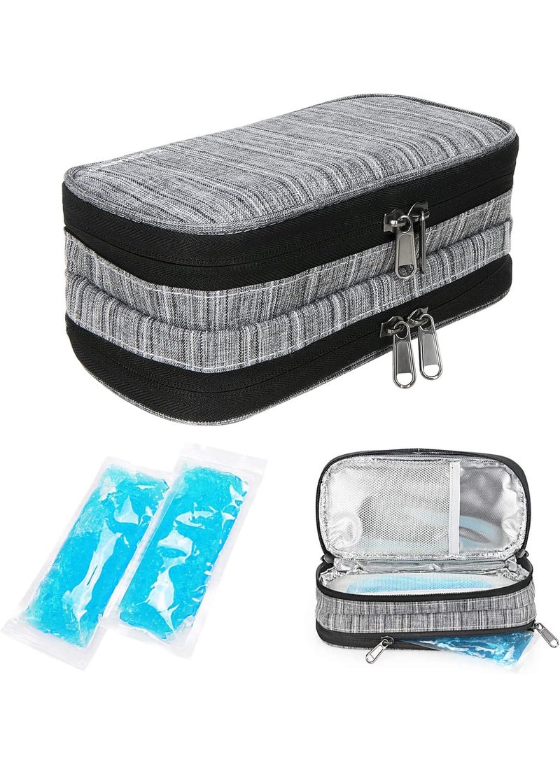 YOUSHARES YOUSHARES Insulin Cooler Travel Case, Double Layer Handy Medication Insulated Diabetic Carrying Cooling Bag for Insulin Pen, Glucose Meter and Diabetic Supplies with 2 Cooler Ice Pack (Grey) 