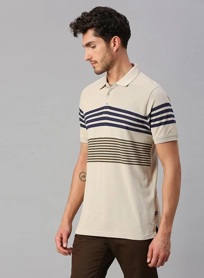 Dennis Lingo Men's Grey 100% Cotton Striped Regular Fit T-Shirt