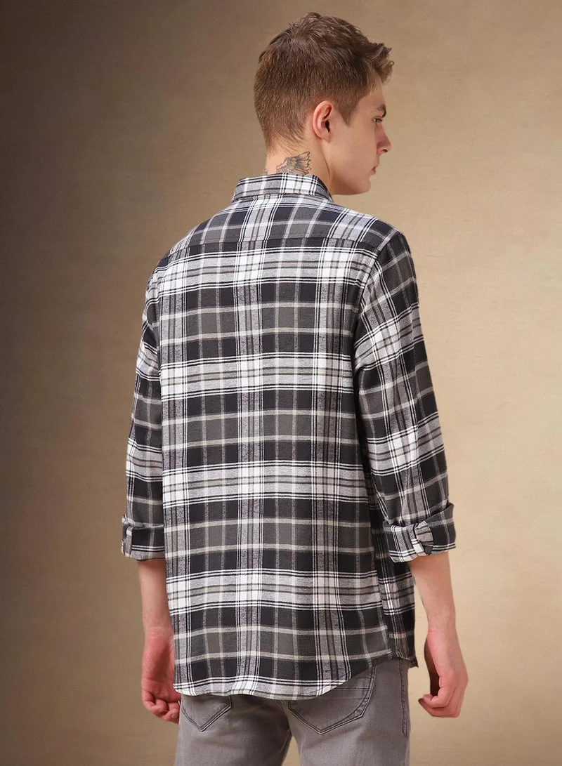 Dennis Lingo Men's Black 100% Cotton Checkered Shirt