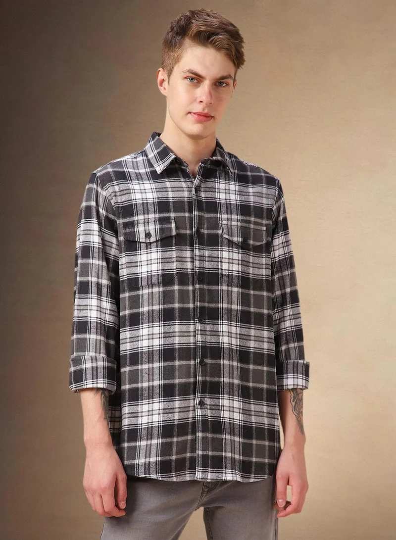 Dennis Lingo Men's Black 100% Cotton Checkered Shirt