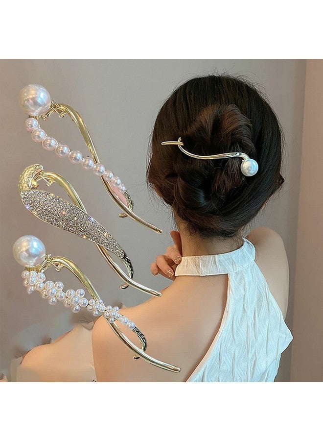 Kriccio 4Pcs Hair Clip Pearl Decor Banana Clip French Style Twist Hair Barrette Non Slip Jaw Hair Claws Hair Accessories - Image 1