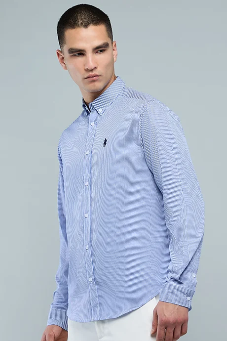 أر أند بي Checked Shirt with Button-Down Collar and Long Sleeves