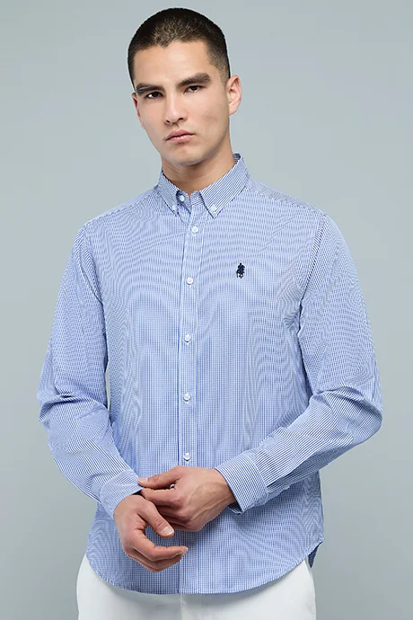 أر أند بي Checked Shirt with Button-Down Collar and Long Sleeves