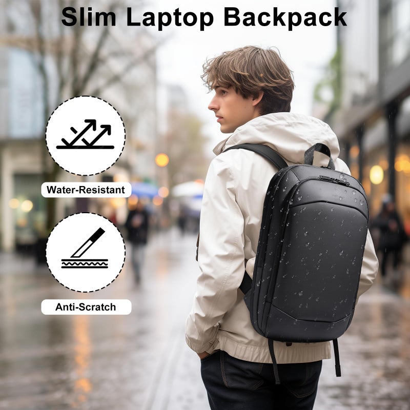 hk Slim Laptop Backpack, Lightweight Expandable High-Tech Business Work Backpack for Men Women,15.6 Inch Anti-theft Waterproof Travel Backpack Durable College Casual Daypack Computer Laptop Bag-Black - Image 2