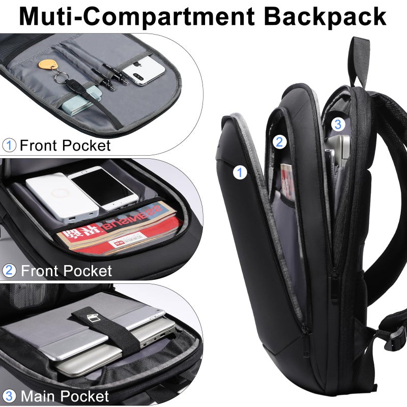 hk Slim Laptop Backpack, Lightweight Expandable High-Tech Business Work Backpack for Men Women,15.6 Inch Anti-theft Waterproof Travel Backpack Durable College Casual Daypack Computer Laptop Bag-Black - Image 4