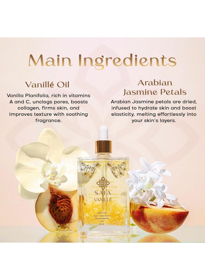 صفا زيت الفانيليا من SAFA - زيت عضوي للوجه والجسم والشعر والأظافر والعلاج العطري | خلاصة الفانيليا وبتلات الياسمين - زيت عطري للناشرات | زيت للجسم بعد الاستحمام | مرطب للبشرة (113 مل) - Image 2