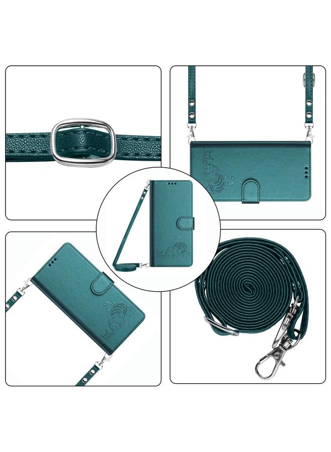 S-TOP Case For Samsung Galaxy A22 5G/F42 5G Cat Rat Embossed Pattern RFID Leather Phone Case with Lanyard - Image 2