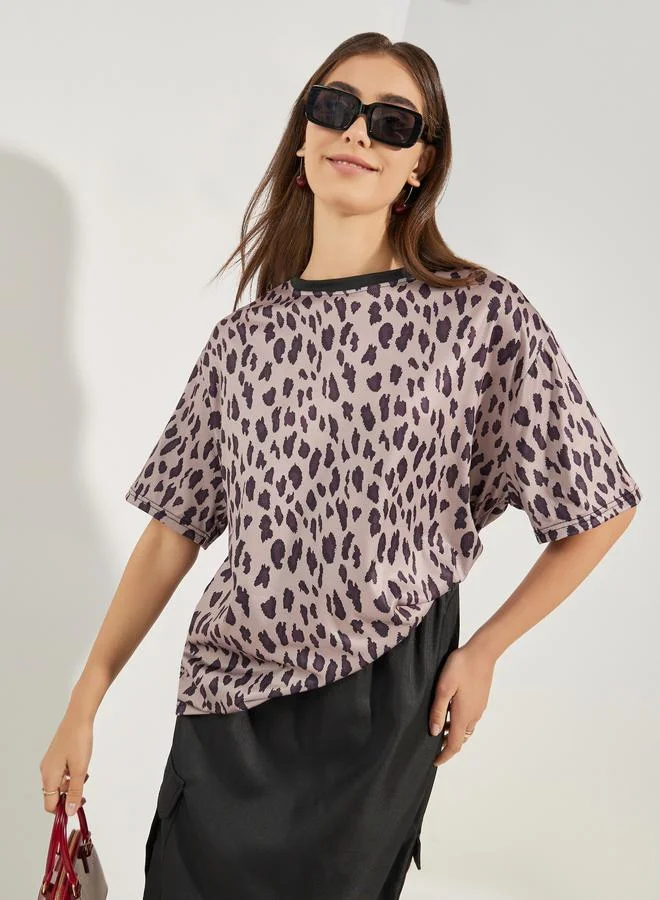 Styli Oversized Animal Print Drop-Shoulder T-Shirt