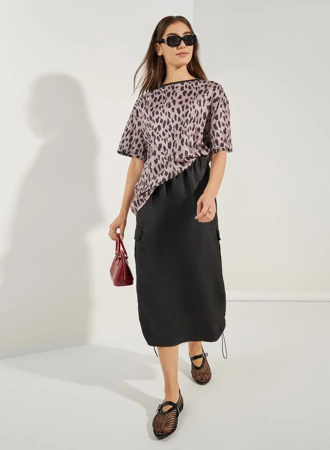 Styli Oversized Animal Print Drop-Shoulder T-Shirt
