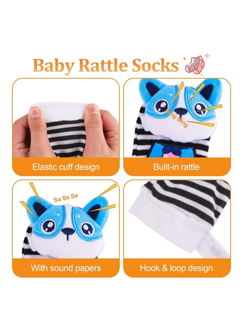 Excefore Baby Rattle Socks and Wrist Rattle Toys 4 Pack Soft Newborn Sensory Toys for Babies 0-6 Months Baby Wrist and Ankle Rattles Foot Finder for Baby's Stimulation Growth Infant  - Image 4