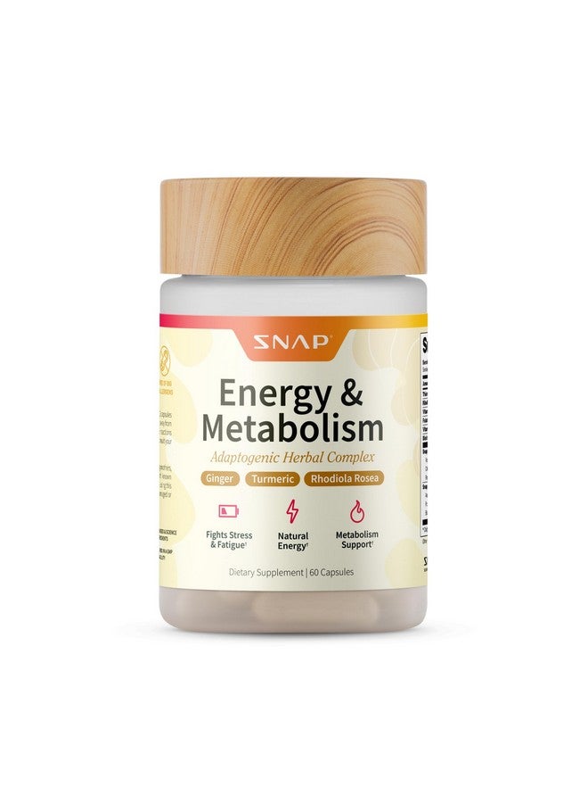 SNAP SUPPLEMENTS Metabolism and Natural Energy Supplements for Fatigue, Stress Relief, Energy Booster & Better Mood, Energy Pills for Women & Men, Ginger, Turmeric, Rhodiola Rosea, 60 Capsules - Image 1