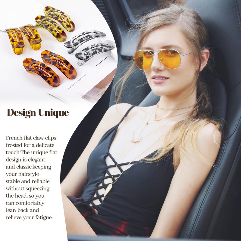 Cptots 8 Pcs Large Lay Flat Claw Clips for Women French Side Slide Barrettes for Thin Fine Hair Rectangle Alligator Hair Accessories,Bright Tortoiseshell - Image 5