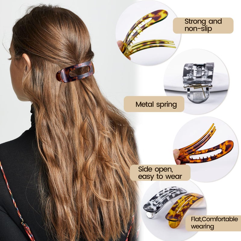 Cptots 8 Pcs Large Lay Flat Claw Clips for Women French Side Slide Barrettes for Thin Fine Hair Rectangle Alligator Hair Accessories,Bright Tortoiseshell - Image 4