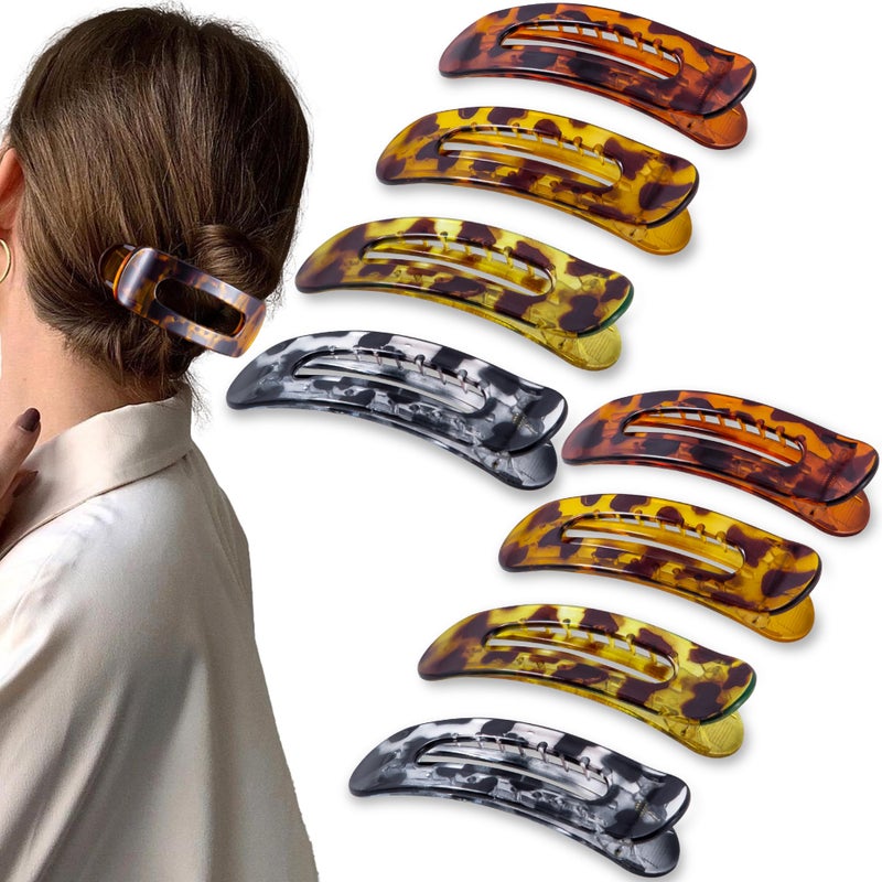Cptots 8 Pcs Large Lay Flat Claw Clips for Women French Side Slide Barrettes for Thin Fine Hair Rectangle Alligator Hair Accessories,Bright Tortoiseshell - Image 1