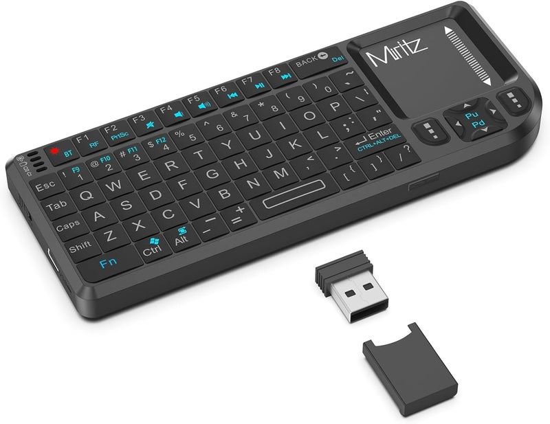 Miritz Mini Bluetooth Keyboard, Mini Wireless Keyboard with Touchpad,2.4G/Bluetooth 5.0 Dual Mode Rechargeable Portable, for Smart TV PC Tablet Phone, Works with Fire TV Stick, Raspberry Pi - Image 1