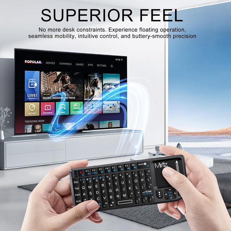 Miritz Mini Bluetooth Keyboard, Mini Wireless Keyboard with Touchpad,2.4G/Bluetooth 5.0 Dual Mode Rechargeable Portable, for Smart TV PC Tablet Phone, Works with Fire TV Stick, Raspberry Pi - Image 3