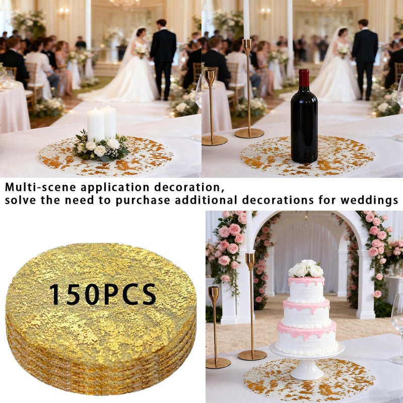 GetFeeds 150PCS Gold Foil Placemats Disposable - 13 Inch Round Metallic Table Runner Set, Pressed Paper Doilies for Wedding Birthday Party Christmas Dining Decor (Golden Chargers Style) - Image 5