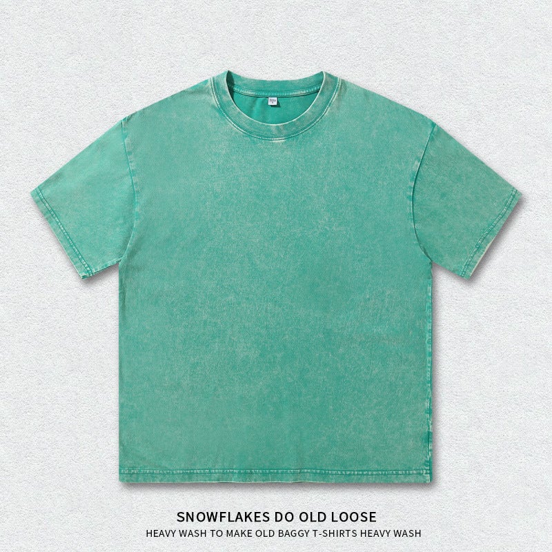 Nd-8356 Washed Batik Old Shoulder Cotton Round Neck Dopamine T-Shirt American-Style Simple All-Match - Image 1