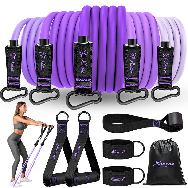HPYGN Exercise Bands with Handles, Home Workout Equipment for Strength, Flexibility, and Muscle Training, Physical Therapy, Shape Body, Yoga, Work Out Equipment for Home Gym - Image 1