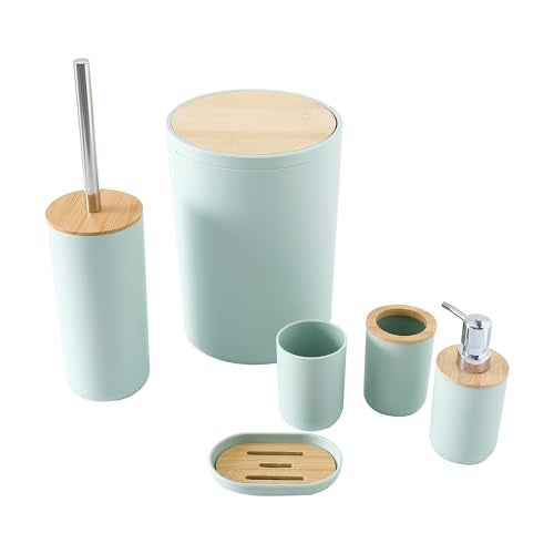 UMAI 6 Piece Bathroom Accessories Set with Round Cover | Soap Dispenser(650ml), Toothbrush Holder, Mouth Wash Cup, Toilet Brush Holder & Dustbin(7L) | Soap Dispenser for Bathroom | Green - Image 2