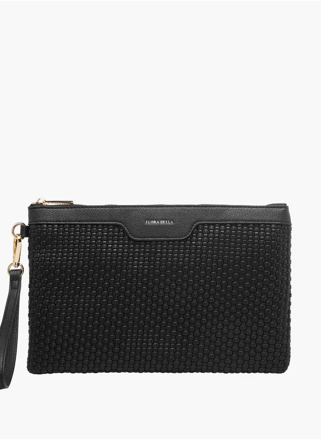 Flora Bella By Shoexpress Textured Pouch with Zip Closure