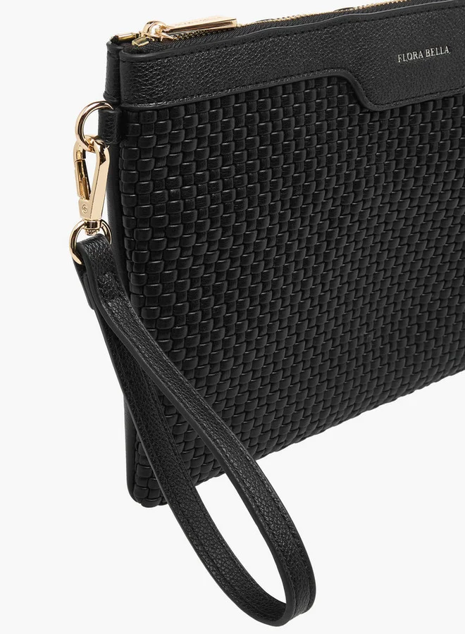 Flora Bella By Shoexpress Textured Pouch with Zip Closure