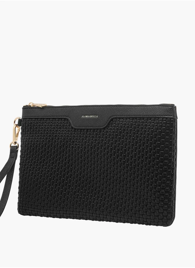Flora Bella By Shoexpress Textured Pouch with Zip Closure