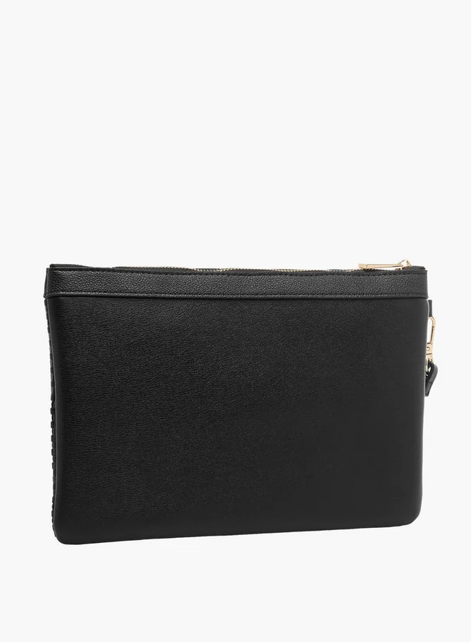 Flora Bella By Shoexpress Textured Pouch with Zip Closure