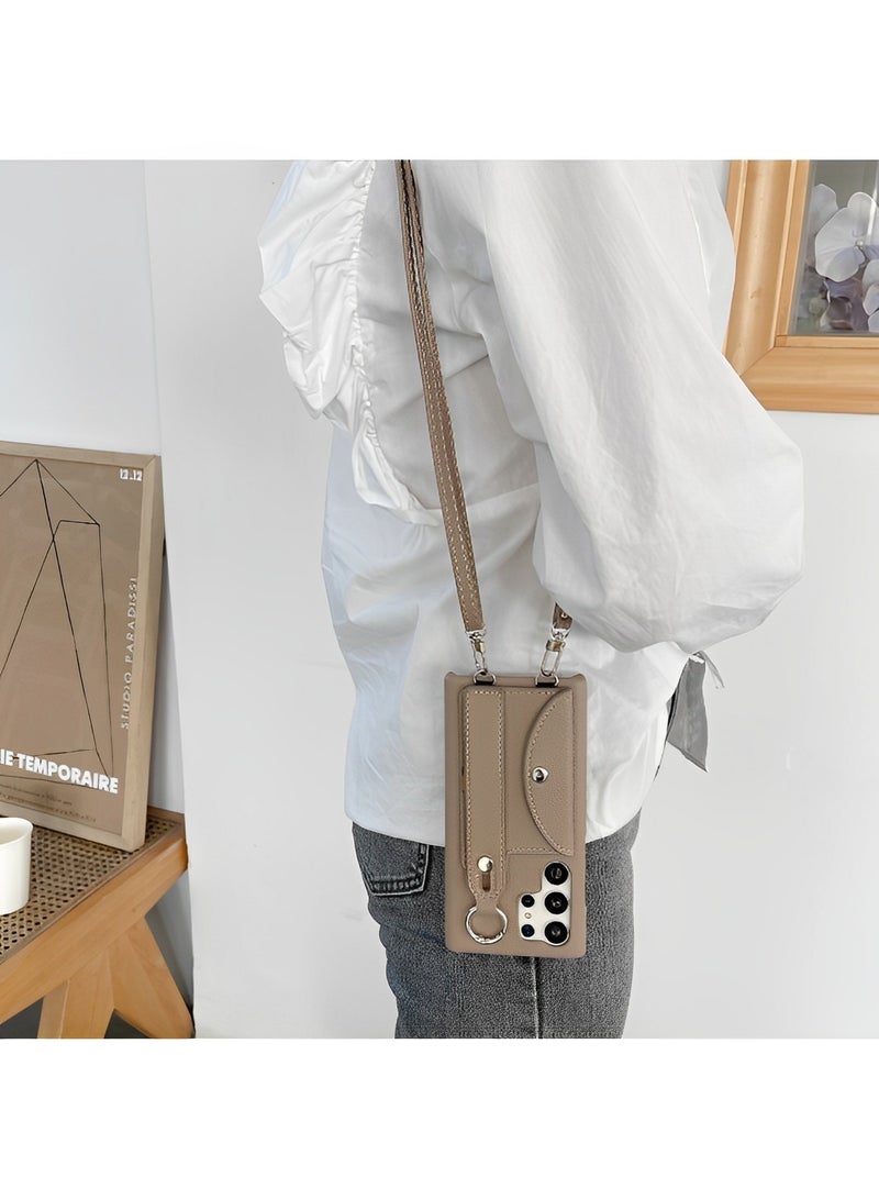 REOCLE Samsung Galaxy S22 Ultra Case with Card Holder & Crossbody Shoulder Strap & Wristband Litchi Texture Phone Cover Case for Galaxy S22 Ultra - Image 3