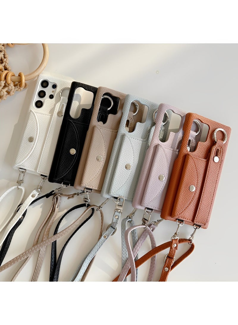 REOCLE Samsung Galaxy S22 Ultra Case with Card Holder & Crossbody Shoulder Strap & Wristband Litchi Texture Phone Cover Case for Galaxy S22 Ultra - Image 2