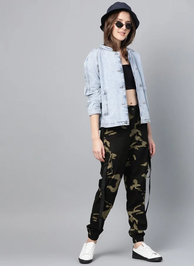 STREET 9 Olive Green & Brown Camouflage Cargos for Women