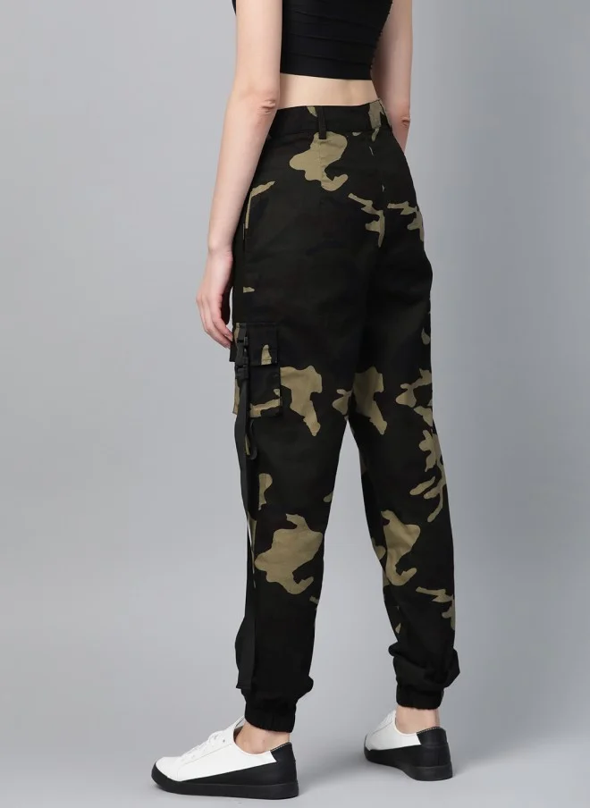 STREET 9 Olive Green & Brown Camouflage Cargos for Women
