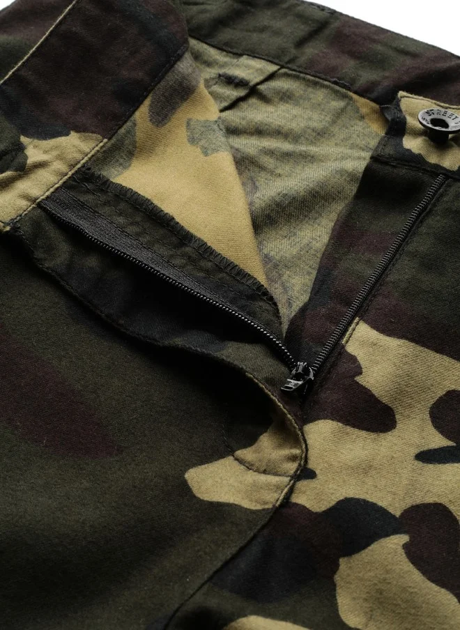 STREET 9 Olive Green & Brown Camouflage Cargos for Women