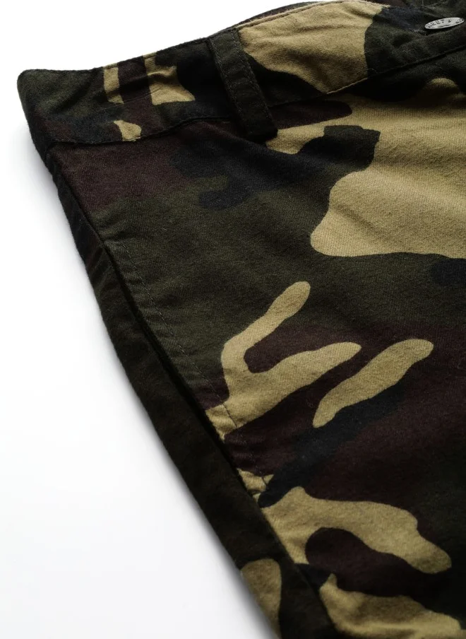 STREET 9 Olive Green & Brown Camouflage Cargos for Women