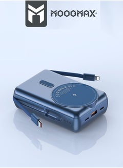 MOOGMAX 20000mAh Trunk series magnetic wireless power bank  22.5W super-charging, two built-in cables with 15W wireless charging, 3 external ports 1 Type-C and 1 Type-A, and a Lightning port. Blue  - Image 5