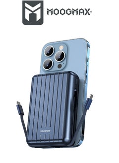 MOOGMAX 20000mAh Trunk series magnetic wireless power bank  22.5W super-charging, two built-in cables with 15W wireless charging, 3 external ports 1 Type-C and 1 Type-A, and a Lightning port. Blue  - Image 4