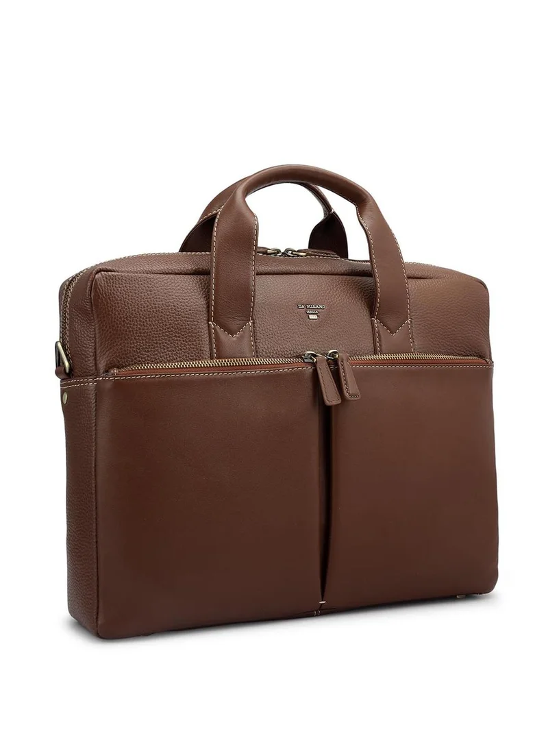 دا ميلانو حقيبة لاب توب جلد طبيعي بني من دا ميلانو