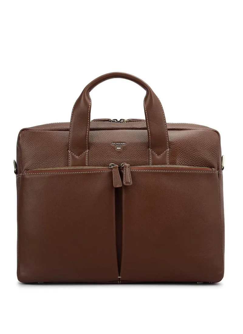 دا ميلانو حقيبة لاب توب جلد طبيعي بني من دا ميلانو