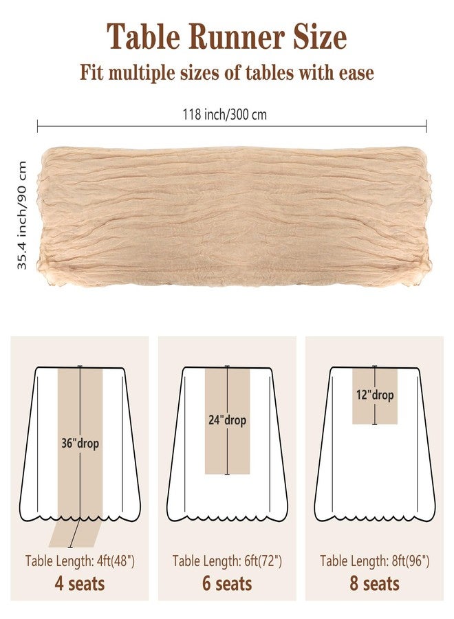BORISI 85 Pcs Boho Table Runner Set, Cheesecloth Table Runner, Round Wooden Candle Plate, 6 Cloth Napkins, 6 Wooden Bead Napkin Rings, 70 PCS Dried Pampas Grass Decor and White Vase for Kitchen Table Decor - Image 2