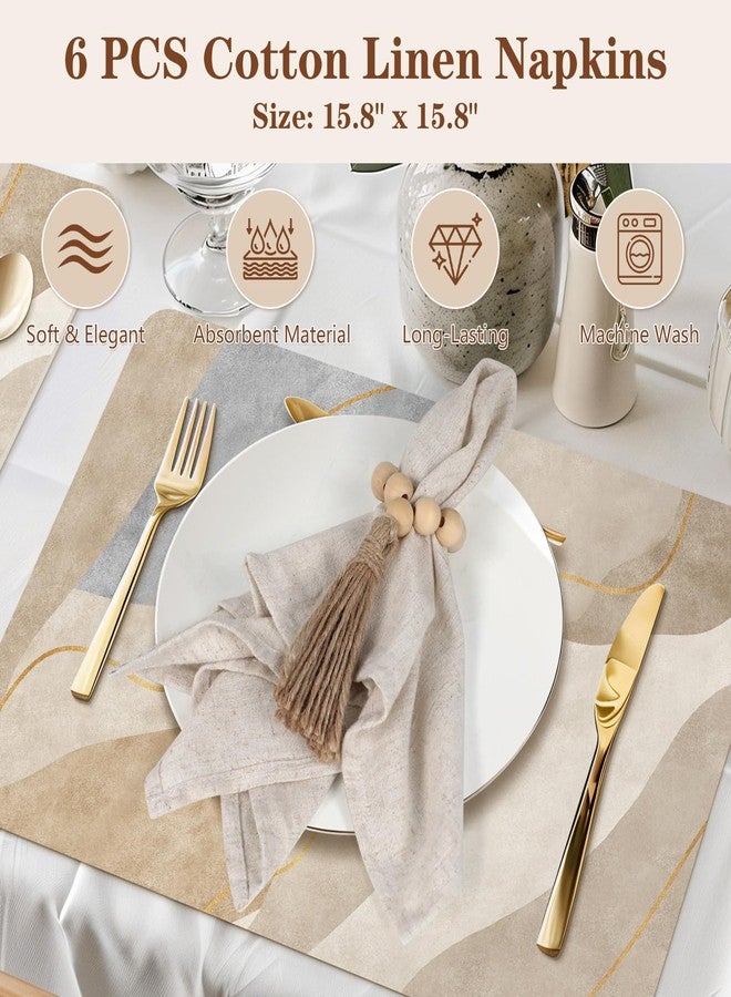 BORISI 85 Pcs Boho Table Runner Set, Cheesecloth Table Runner, Round Wooden Candle Plate, 6 Cloth Napkins, 6 Wooden Bead Napkin Rings, 70 PCS Dried Pampas Grass Decor and White Vase for Kitchen Table Decor - Image 5