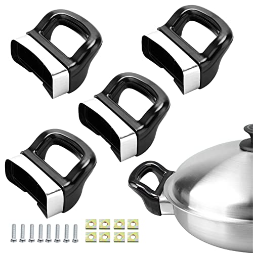 DonLeeving 4 Pack Metal Pressure Pan Handle Replacement - Side Ear for Cooker, Steamer, Sauce Pot - Short Black Handles Suitable for 2 or 1 Hole Type - Image 1