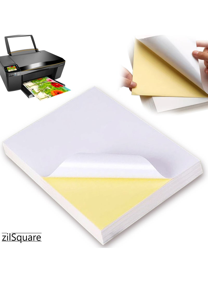 zilSquare 100 Sheets A4 Sticker Paper Waterproof Glossy White Adhesive Sheets for Inkjet Printers Print Your Own Labels DIY Crafts Photos Decals Self Adhesive Viny Sticker Sheets Peel Off Label Paper for Office Home Custom Projects 100 Pack  - Image 1