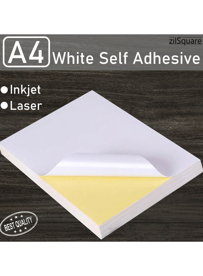 zilSquare 100 Sheets A4 Sticker Paper Waterproof Glossy White Adhesive Sheets for Inkjet Printers Print Your Own Labels DIY Crafts Photos Decals Self Adhesive Viny Sticker Sheets Peel Off Label Paper for Office Home Custom Projects 100 Pack  - Image 2