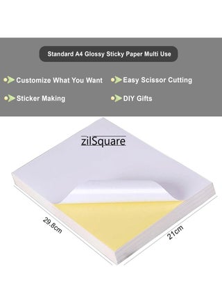 ورق ملصقات Zilsquare A4 قابل للطباعة بالحبر، أوراق لاصقة بيضاء لامعة مقاومة للماء للطابعات النافثة للحبر، اطبع ملصقاتك الخاصة، صور الحرف اليدوية، ملصقات فيني ذاتية اللصق، ورق ملصقات قابل للتقشير للمكتب والمنزل والمشاريع المخصصة، عبوة من 100 قطعة. - view 3